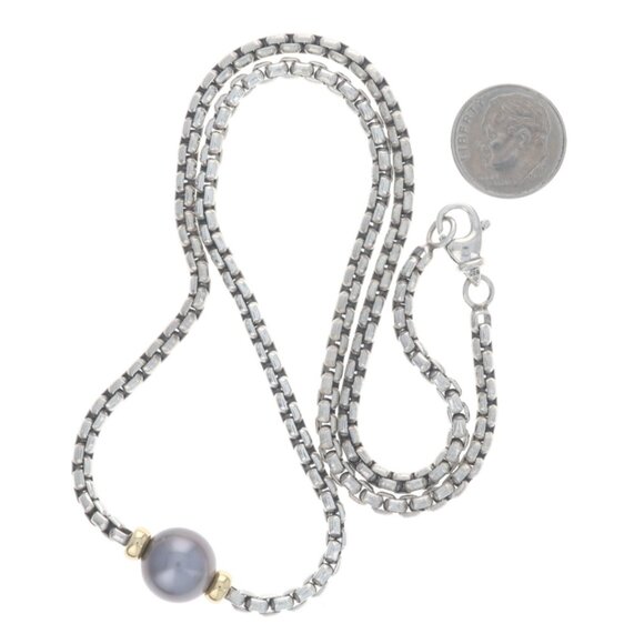 David Yurman Tahitian Pearl Solitaire Necklace 20" Sterling 925 Yellow Gold 18k - Picture 3 of 5